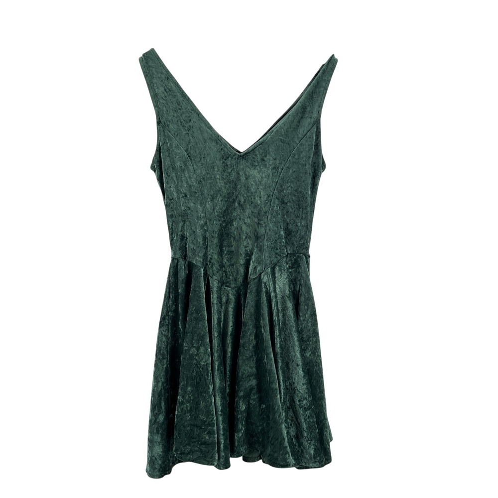 Vintage Contempo Casuals Green‎ Crushed Velvet Mini Dress 90s Y2K Stretch Fit